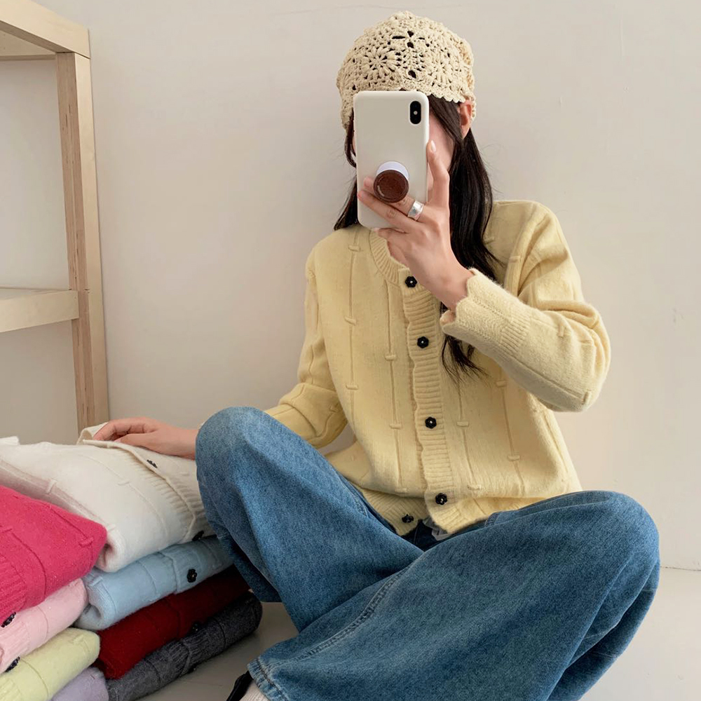 苏醒的乐园秋季新款开衫女波浪边SXMY53148花朵单排扣显瘦修身