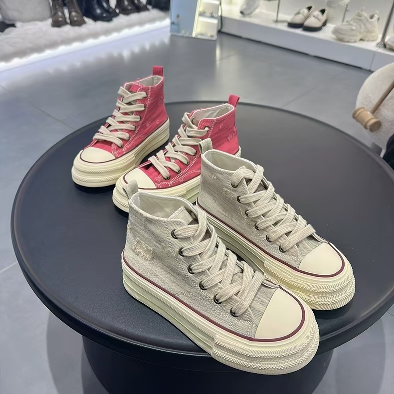 原创小众火龙果色帆布鞋夏季新款鞋子高帮女鞋1361