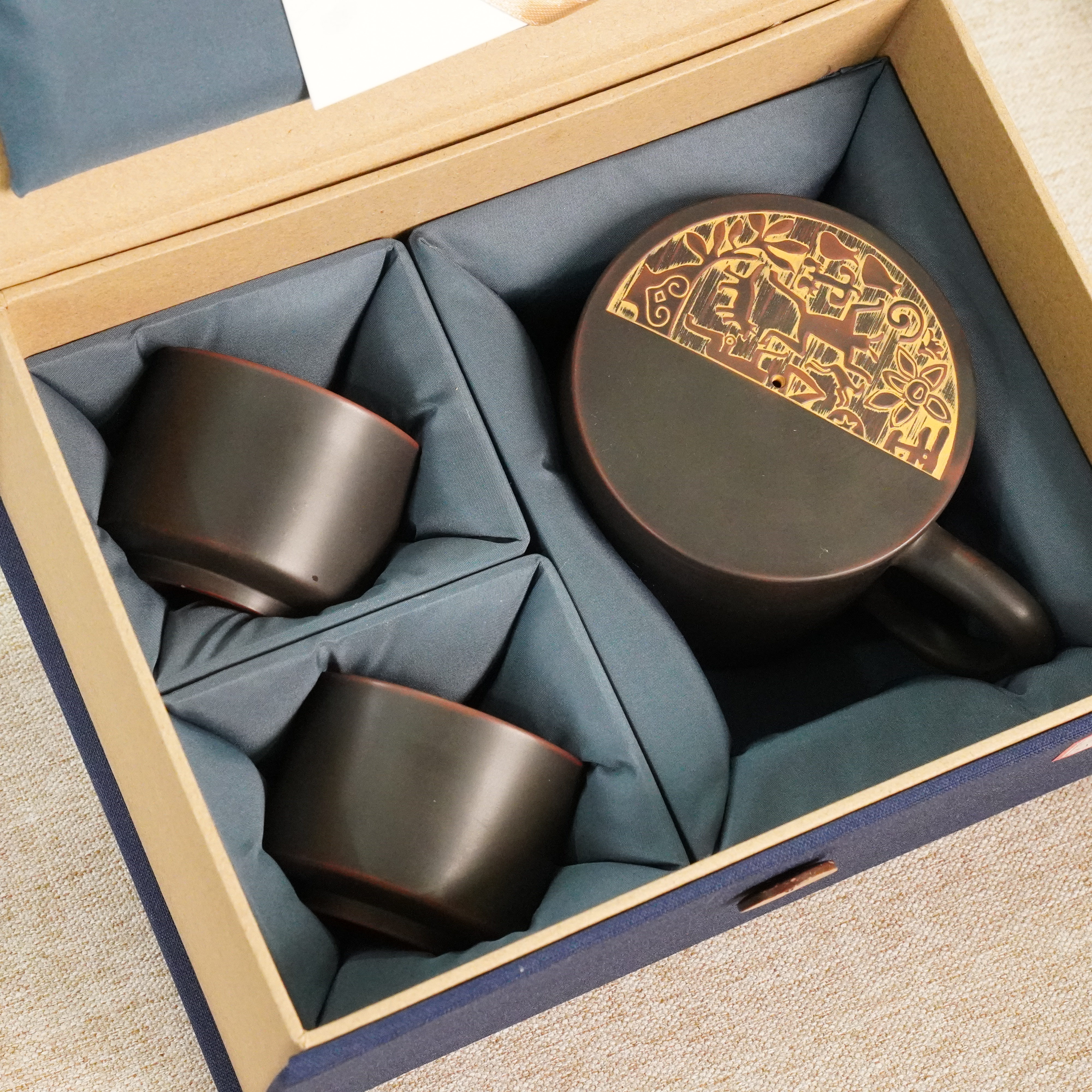 陶礼【花山】广西钦州坭兴陶三杯套装325ml