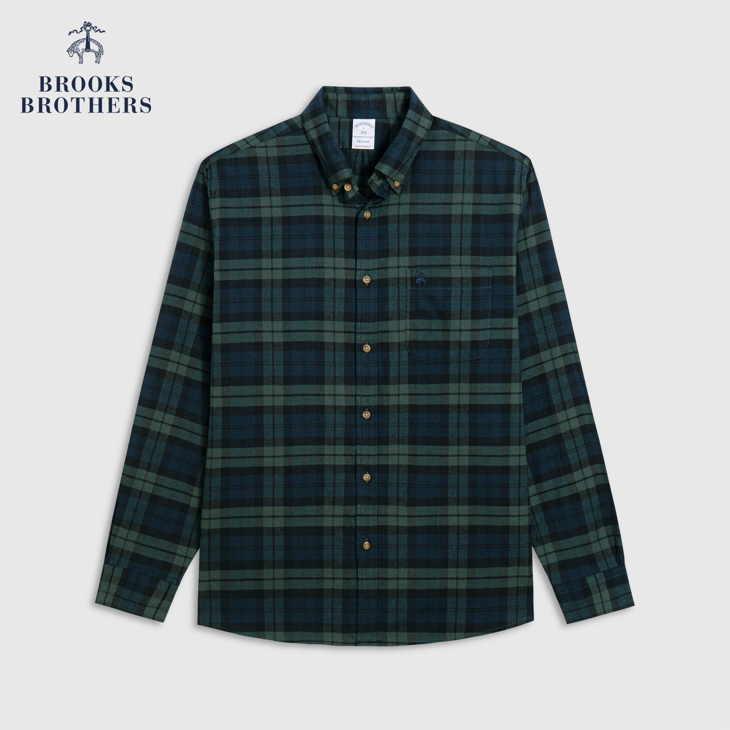 Brooks Brothers/布克兄弟男士25早秋新品复古格纹纽扣领磨毛衬衫