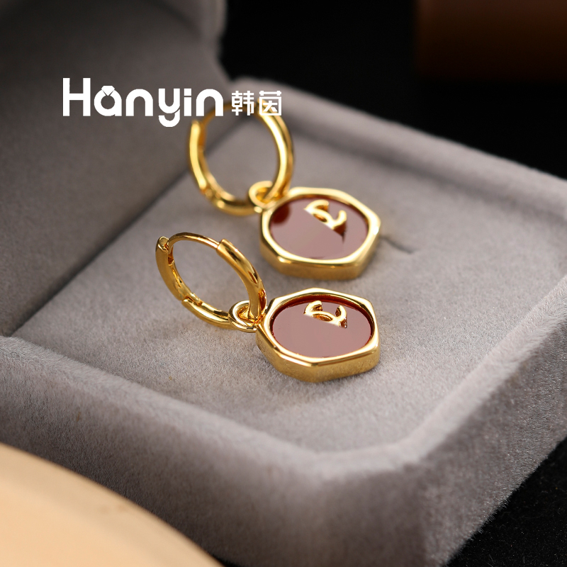 铜合金仿水晶耳饰 高定气质优雅小香风双C圆盘耳扣轻奢高级感AAA