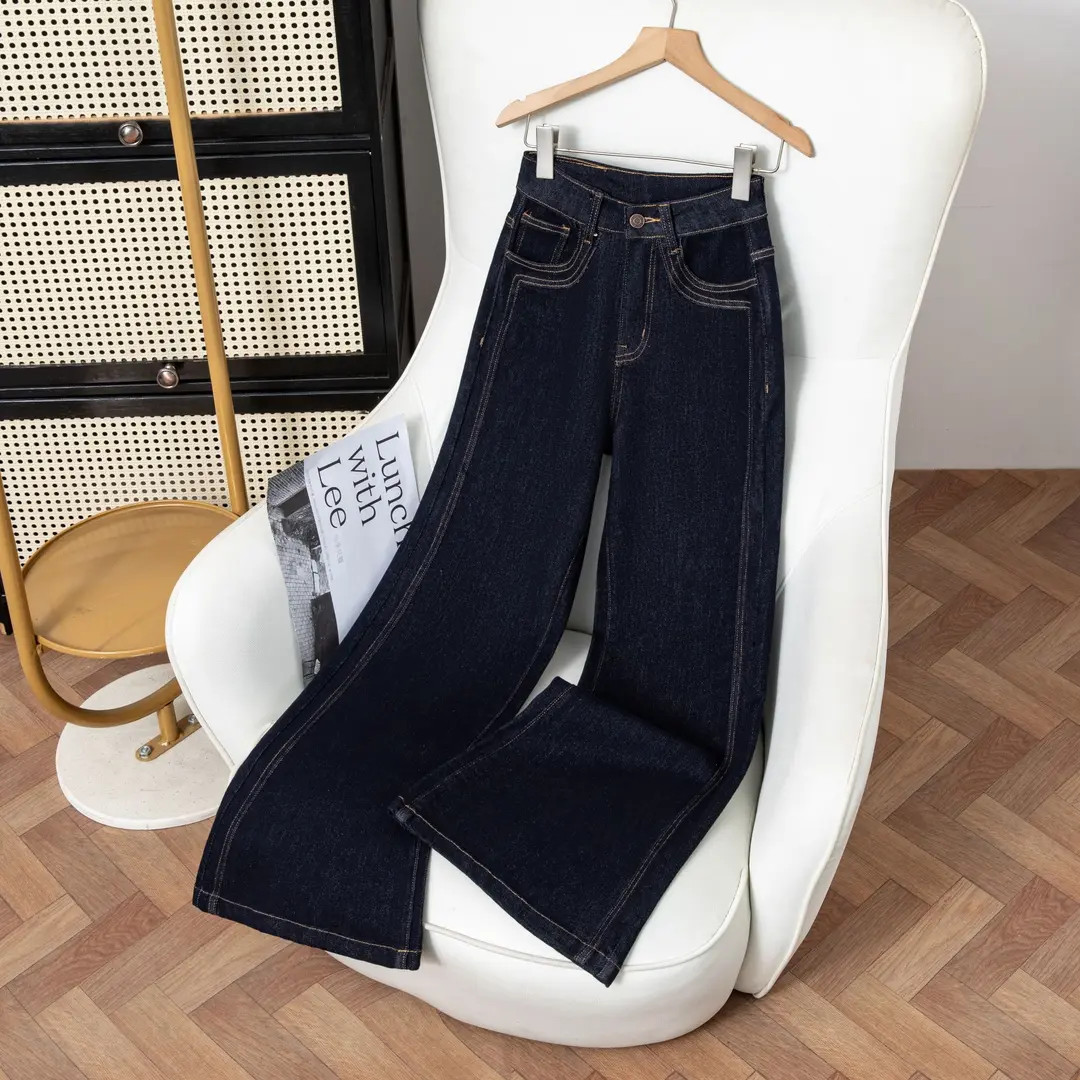 丹宁蓝防退色微喇加绒牛仔裤女2025秋冬款深蓝色爆款喇叭裤子1133