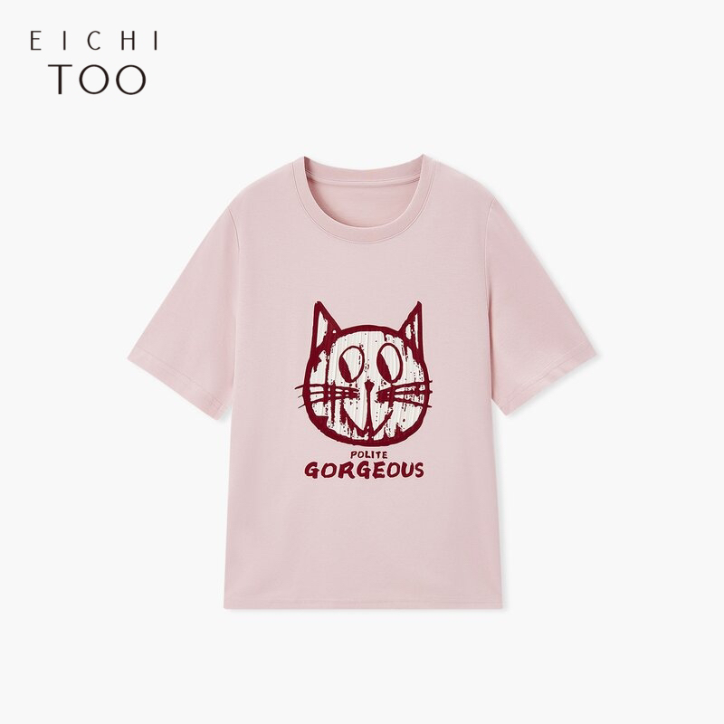 夏季贴布猫咪图案T恤