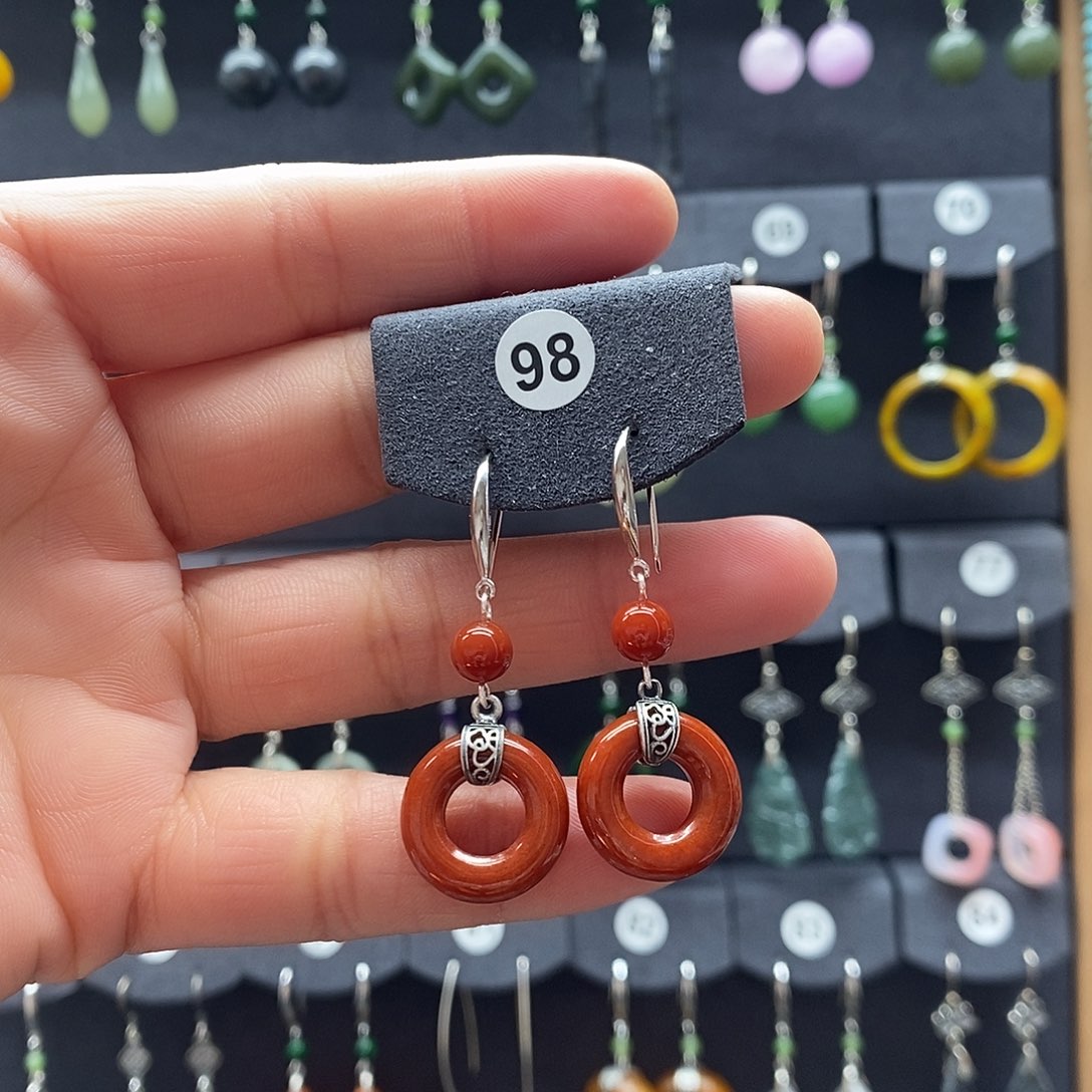 双***店翡翠银S925镶嵌耳饰