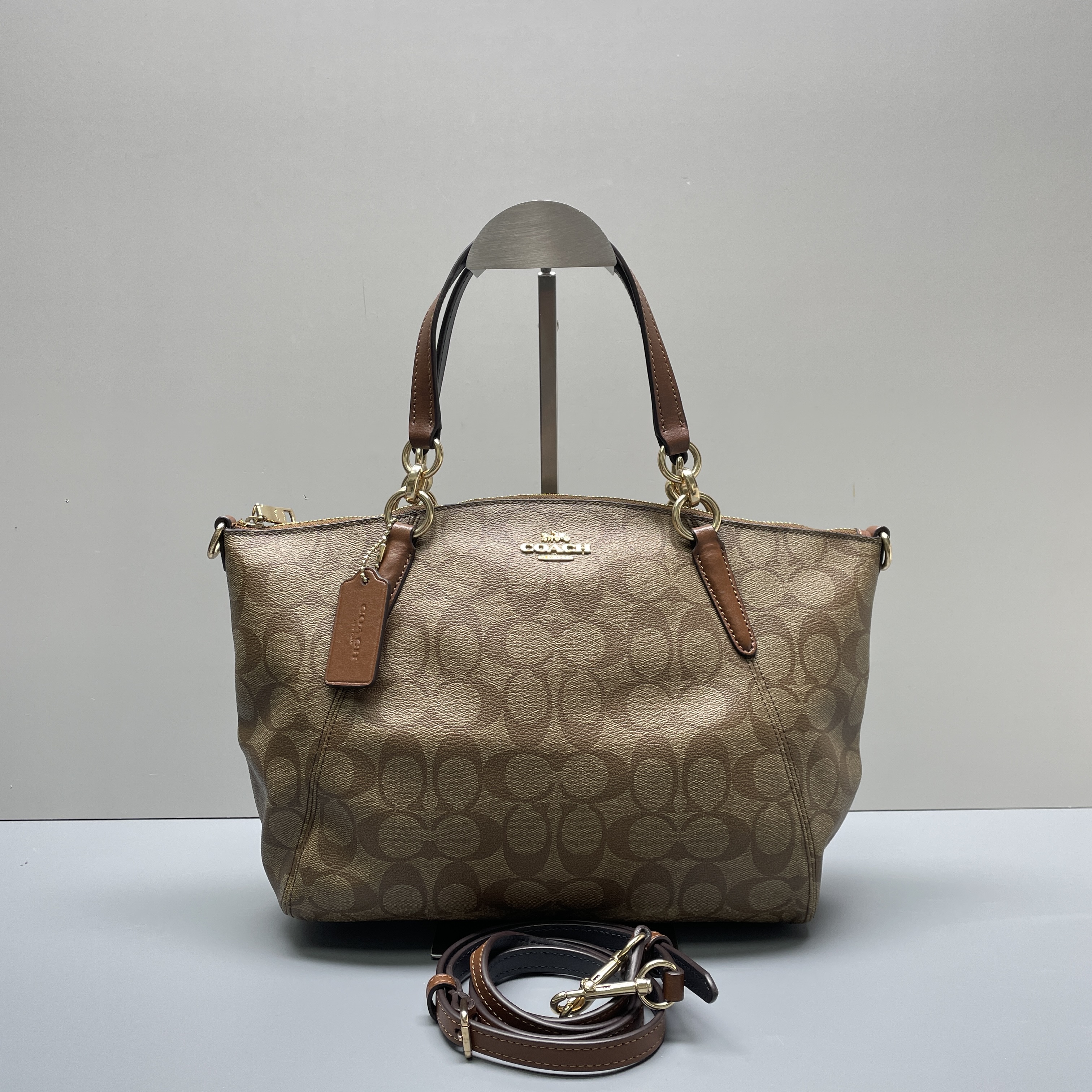 90新 COACH/蔻驰 棕老花中号饺子包经典25*19*8cmE112811托特包