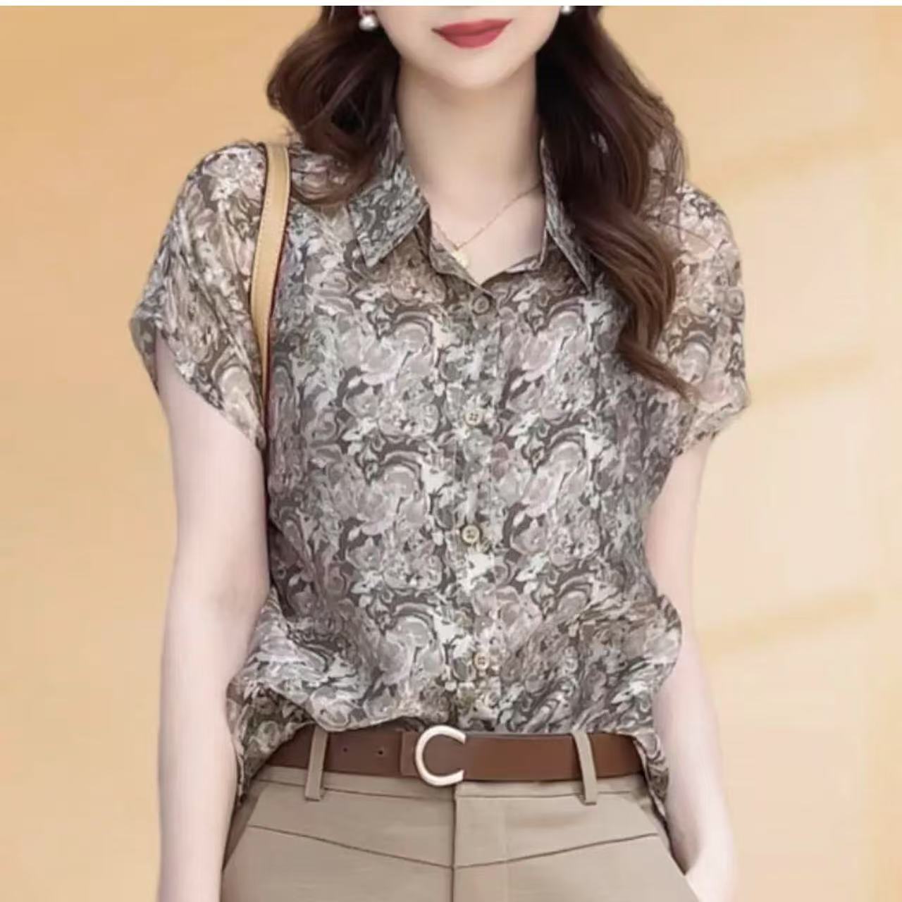 【COCO定制】NN123高级定制纹理感晕染绿花飞飞袖衬衫显瘦高级