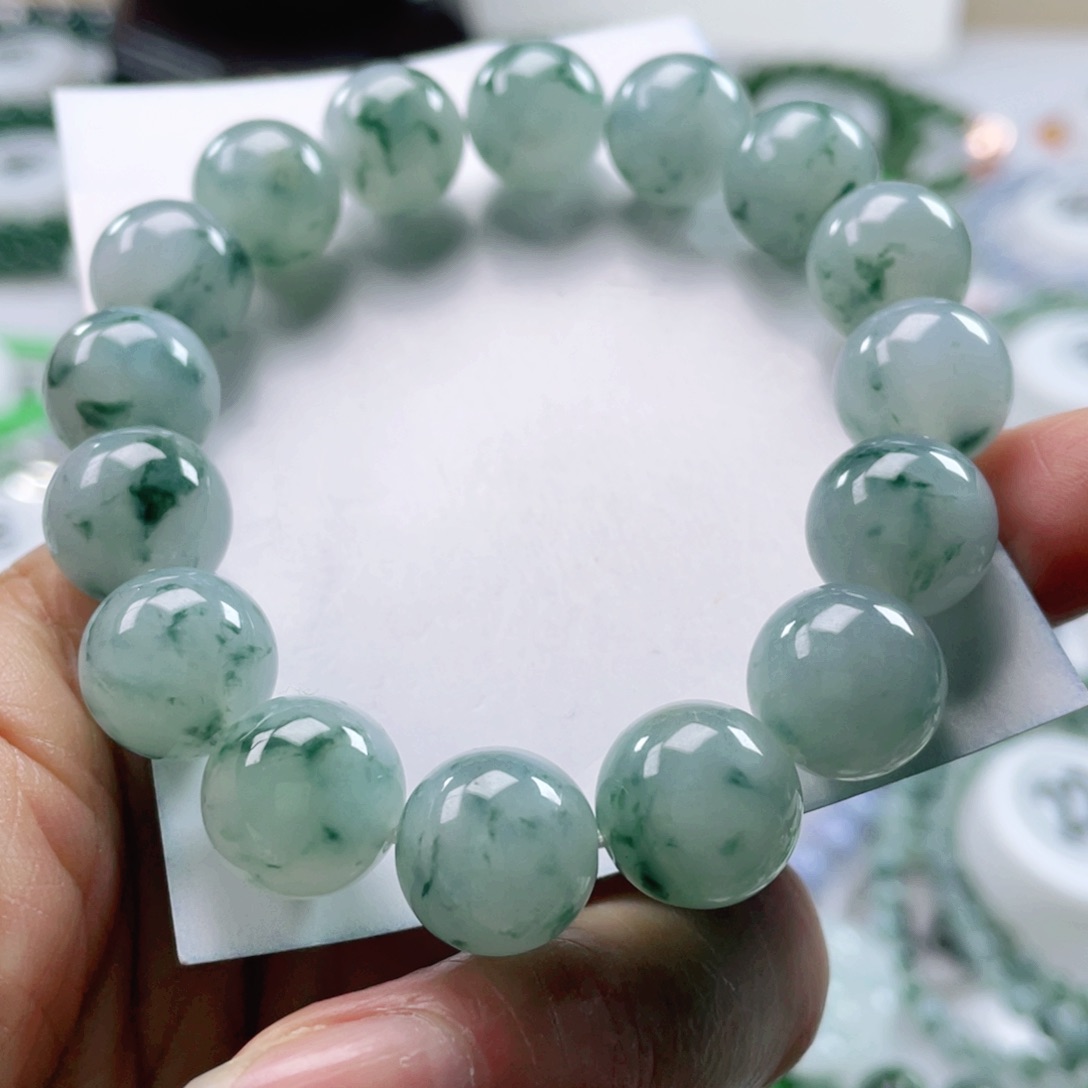 翡翠手链未镶嵌天然翡翠手串12.8mm