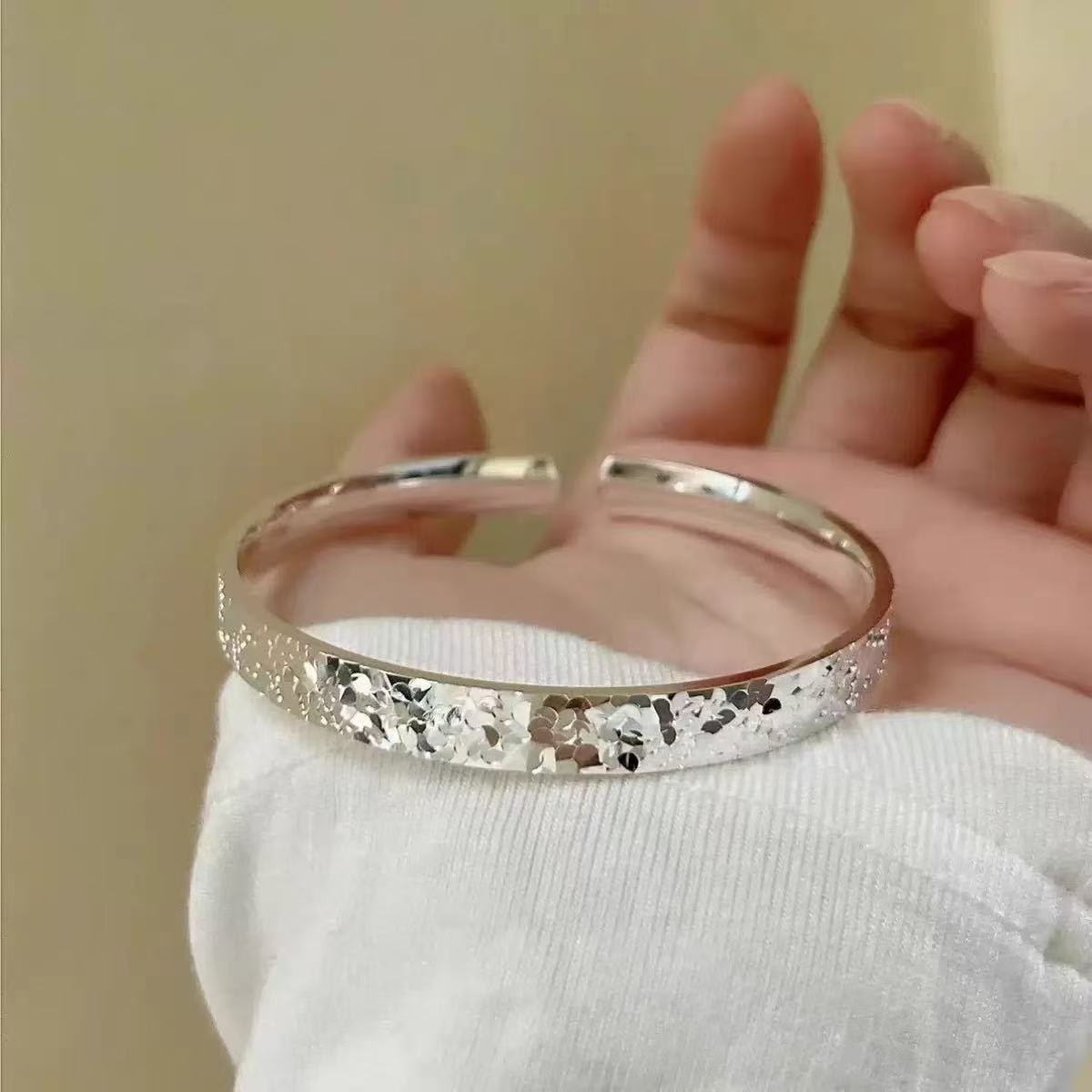 足银手镯  【佳佳专享】碎冰冰银手镯开口