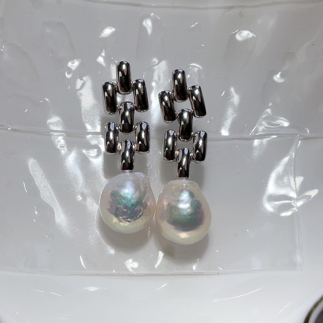 淡水珍珠耳饰银S925镶嵌