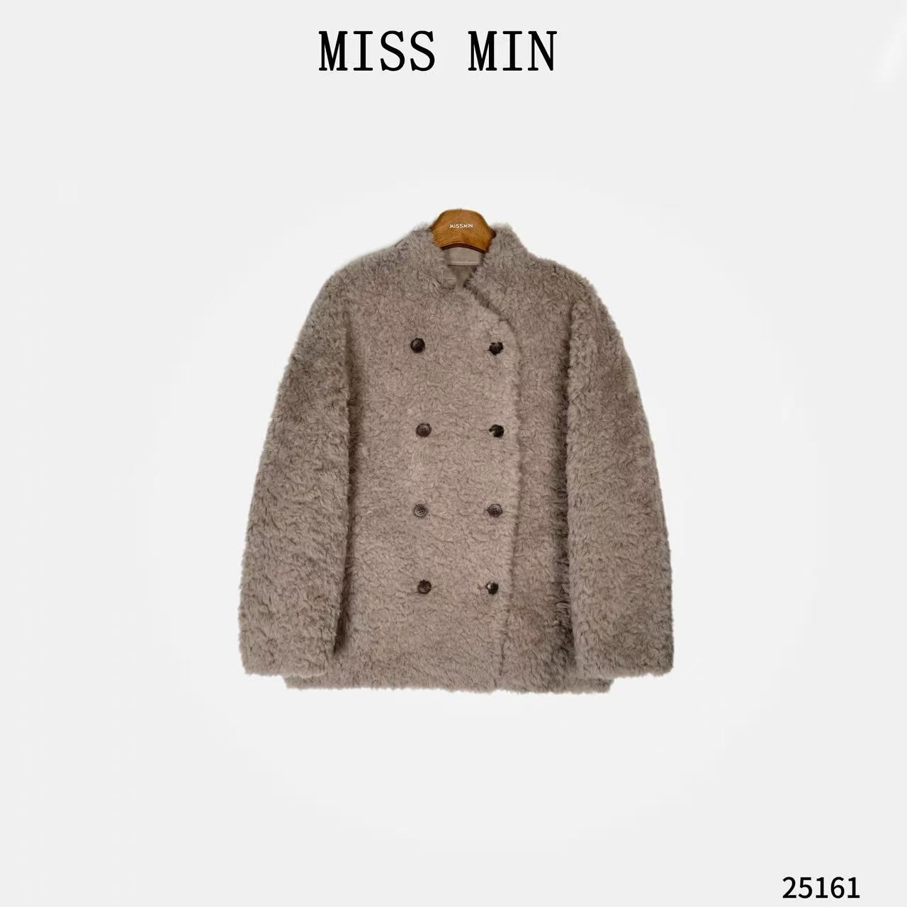 MISS MIN【贵感十足】100绵羊毛双排扣清冷系高级显瘦皮毛一体25161