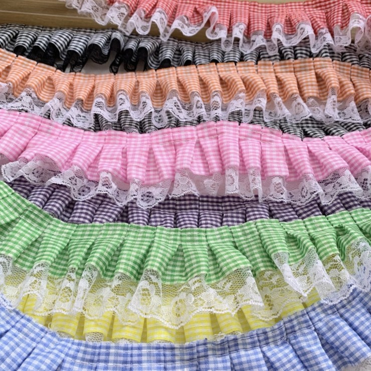 【凌先生】6cm新款格子缩褶蕾丝花边用于手工DIY服装及家居装饰