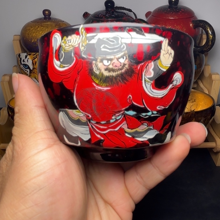 茶盏钟馗重工大漆手绘