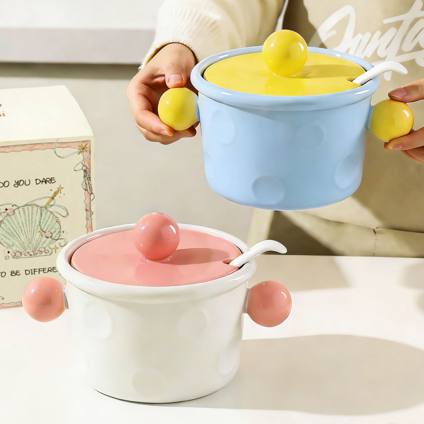 【怀瑾陶瓷】2026年新款家用创意高颜值陶瓷双耳猪油罐可蒸蛋耐高温