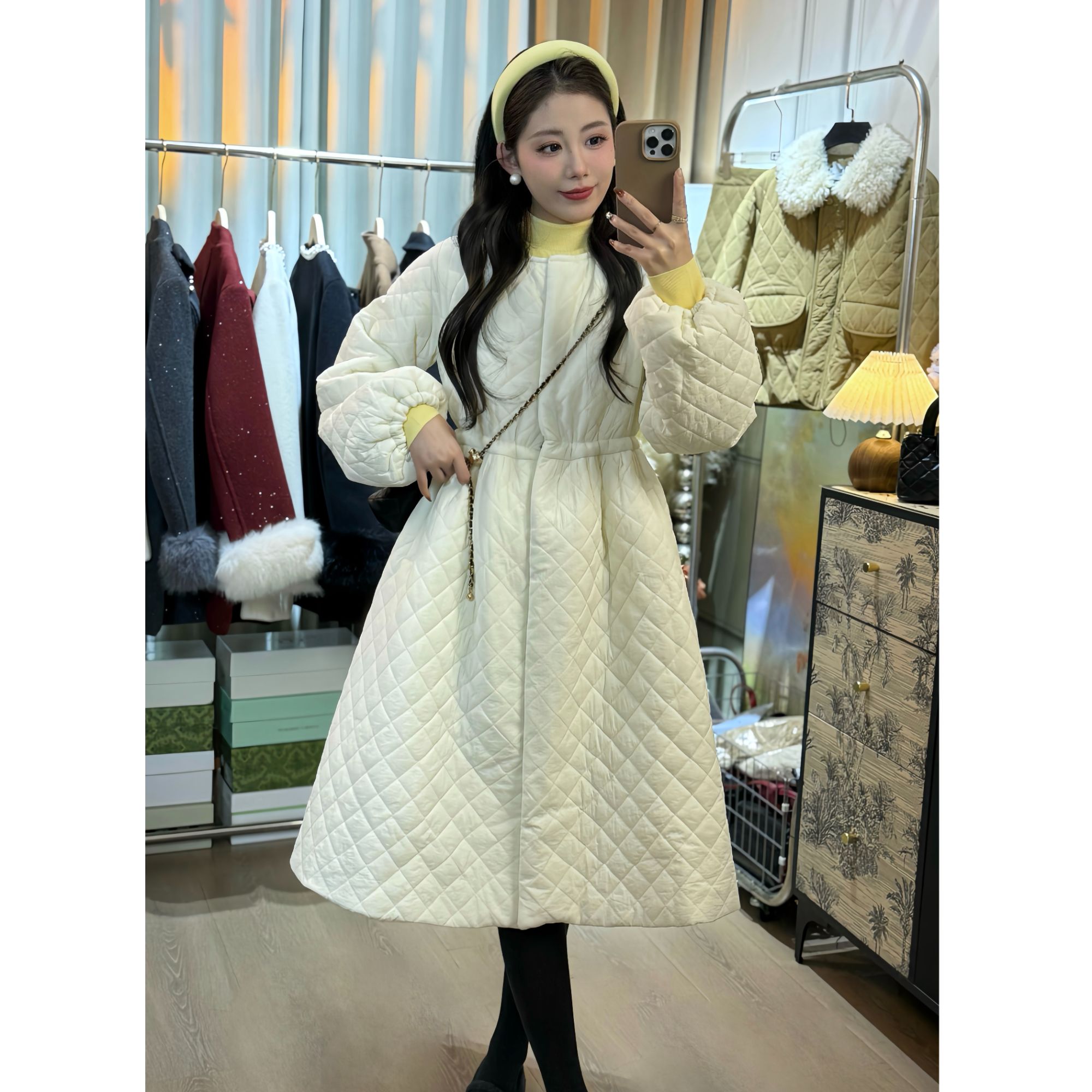 千金风韩系加厚娃娃裙棉服外套冬季新款小众保暖夹棉外套连衣裙