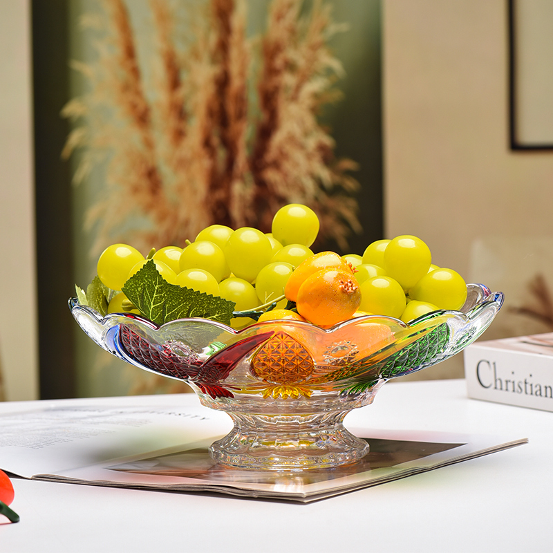 果盆创意茶几轻奢风彩绘果盘水果篮时尚琥珀色餐具