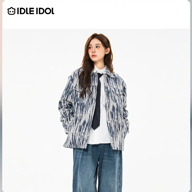 IDLE IDOL复古色织提花长袖设计感潮流宽松情侣款时尚百搭夹克男