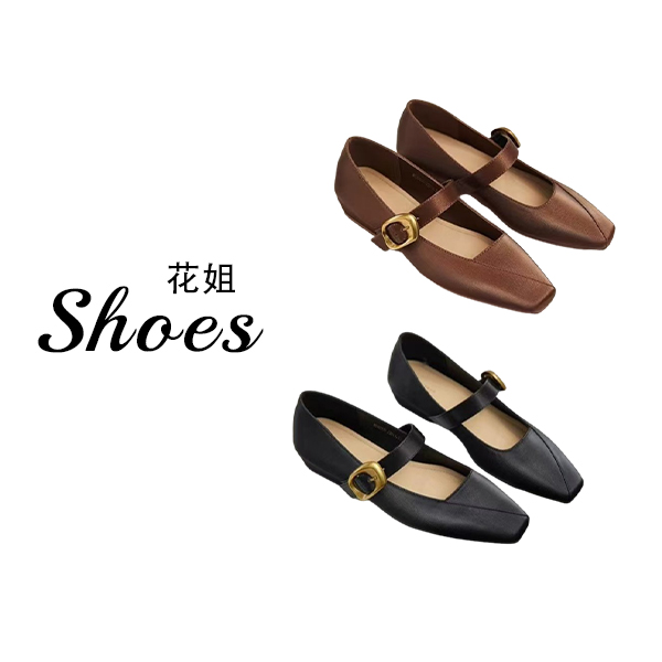 法式复古一字扣带单鞋女2025新款小方头低跟休闲玛丽珍鞋