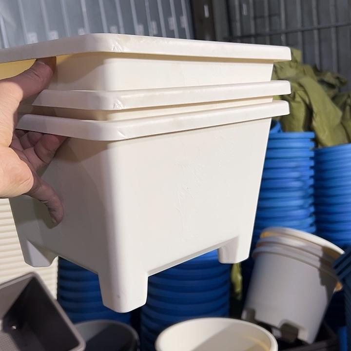 微瑕米白方球根26外径19高3个盆