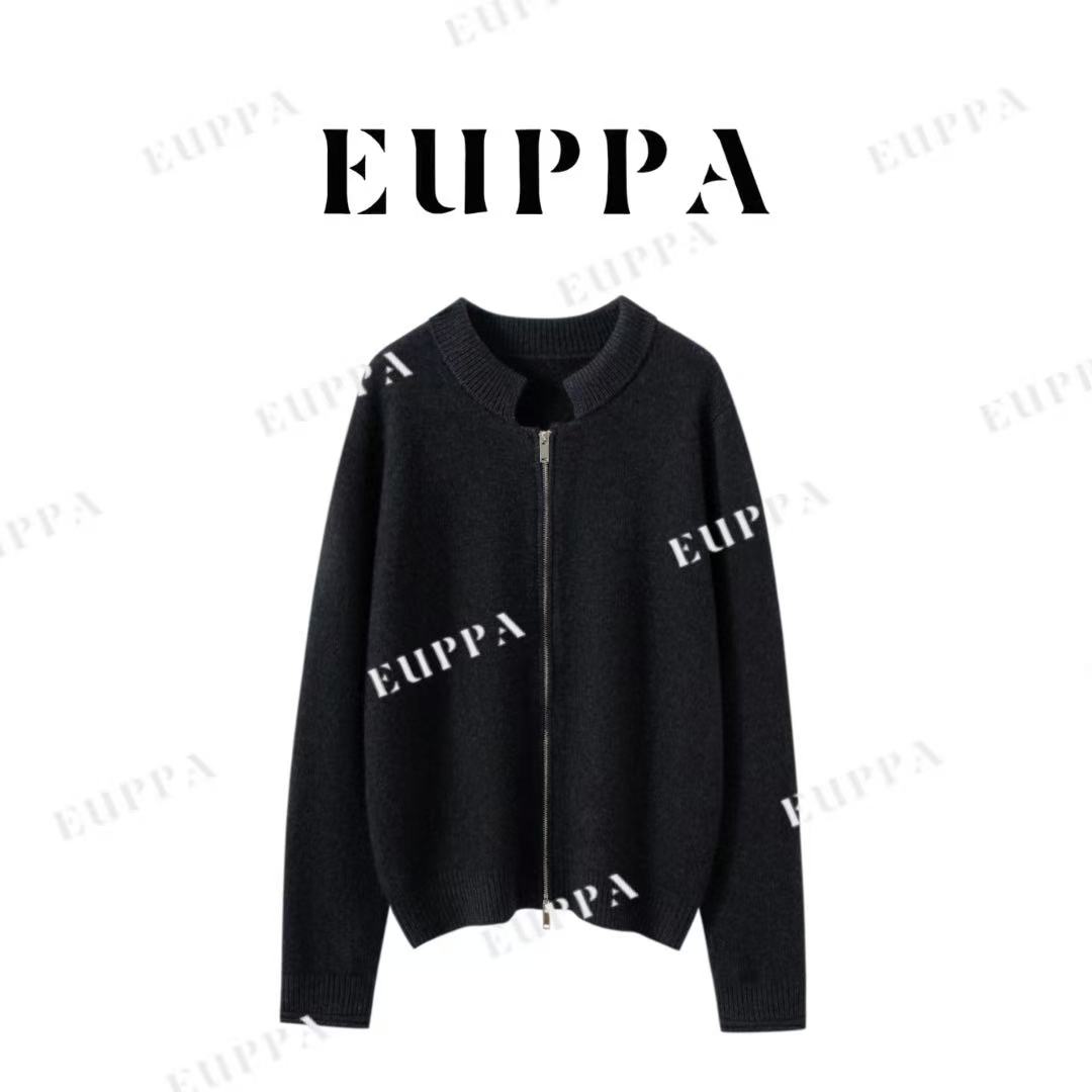 9羊绒双层贝克领双拉链卷边开衫百搭9