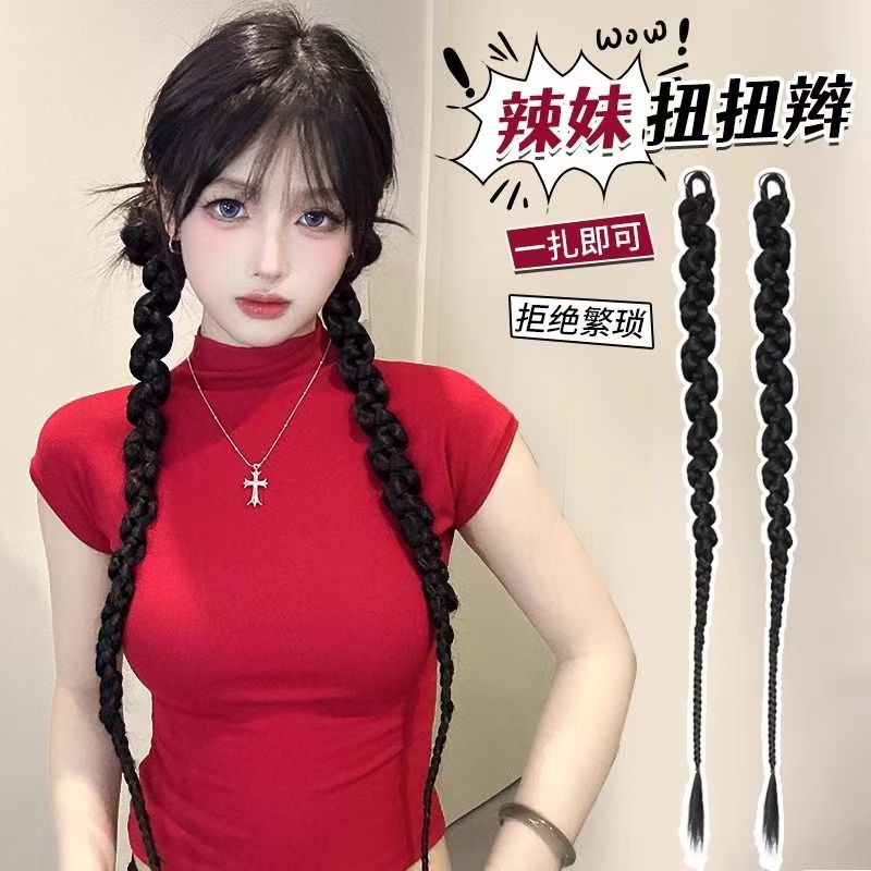 新款拳击扭扭辫女甜酷辣妹仿真发网红新中式长麻花假辫子发饰