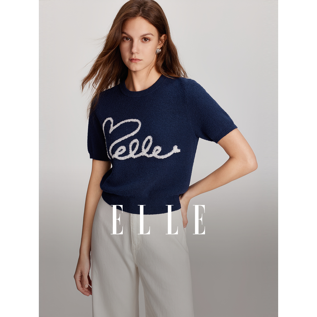 ELLE时尚毛衣针织衫夏款欧若风百搭圆领打底EZ48006