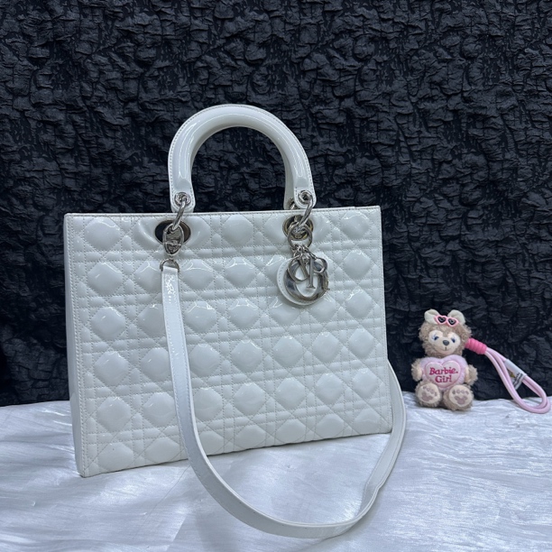 95新 DIOR/迪奥 迪奥白色戴妃手提包斜挎包