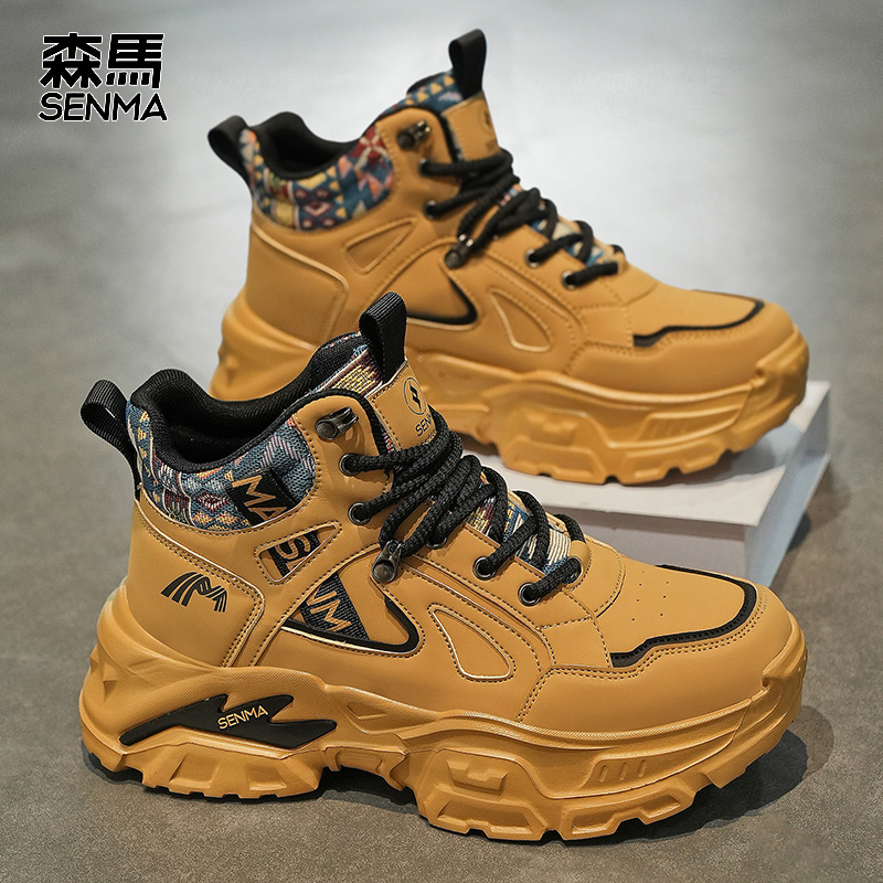 SENMA/森马马丁靴男秋冬2025爆款高帮休闲大黄靴男士增高工装靴子