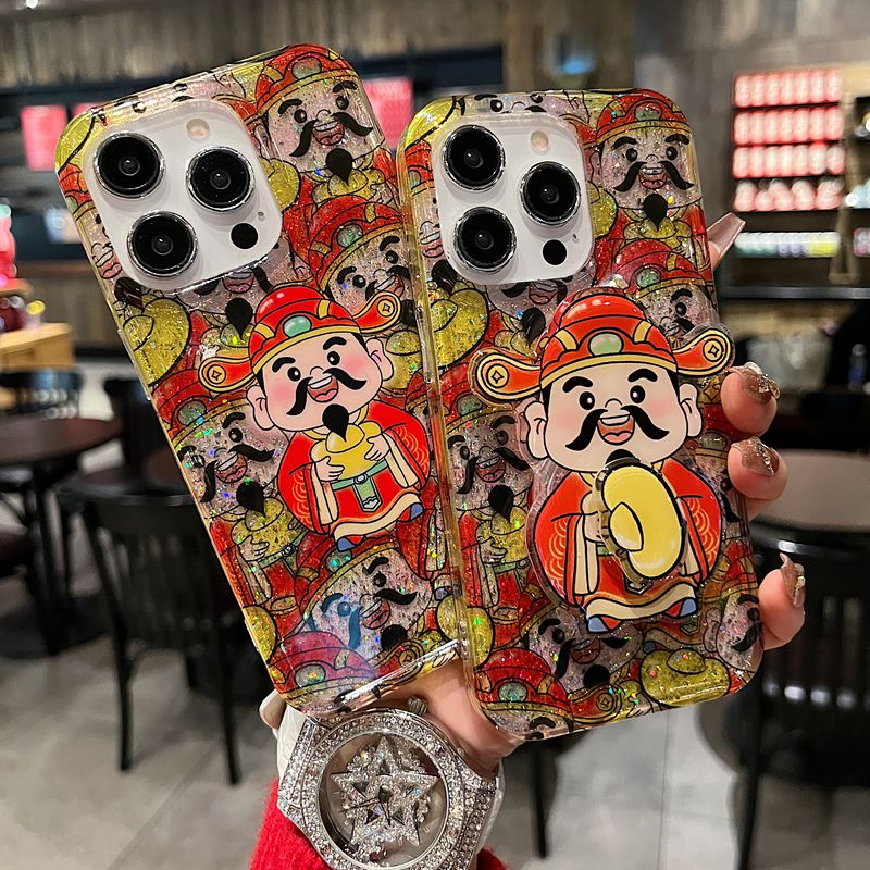 适用苹果系列iPhone16新款手机壳新年喜庆元宝财神支架全包防摔