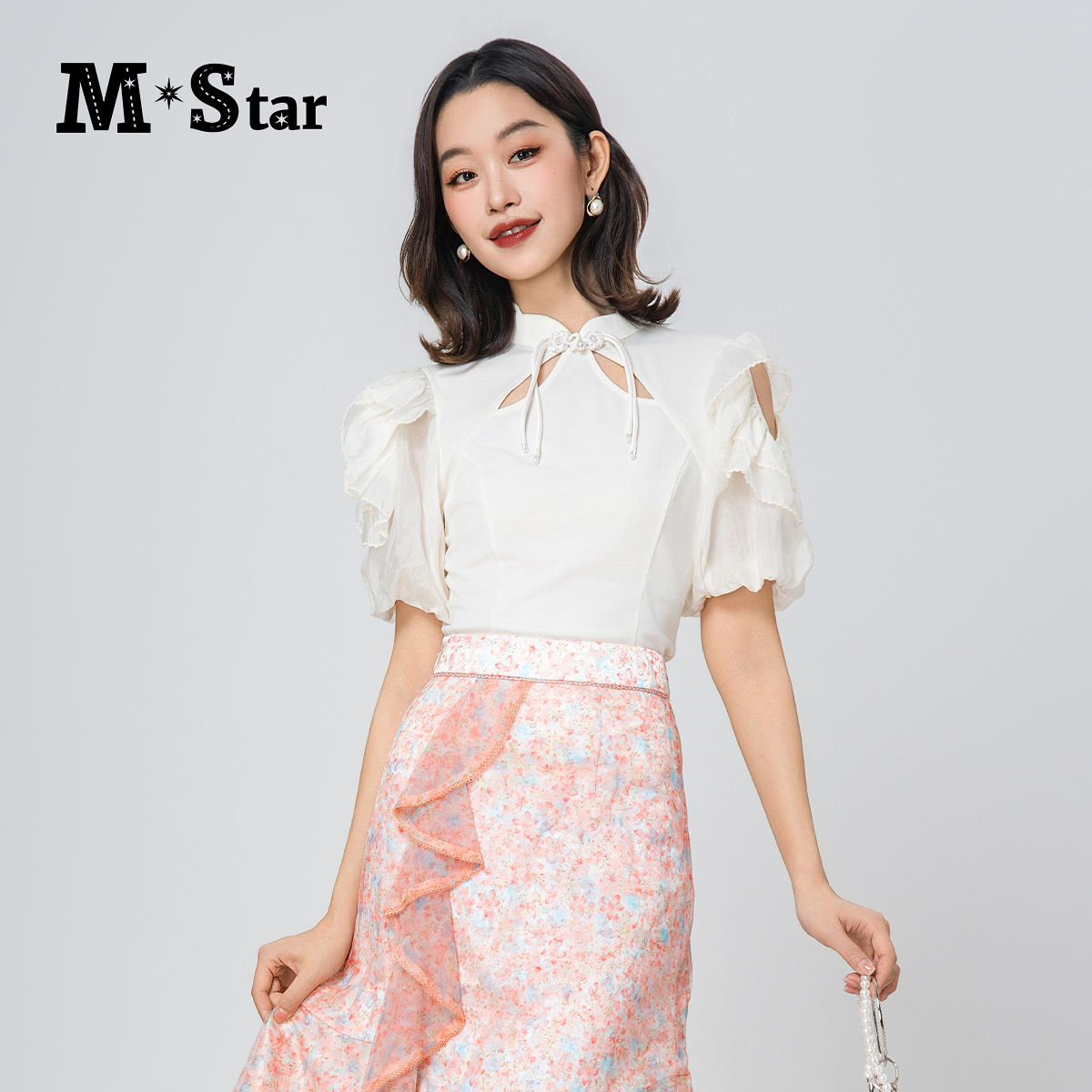 【白姐专属】新中式改良灯笼袖镂空T恤SFBT123868