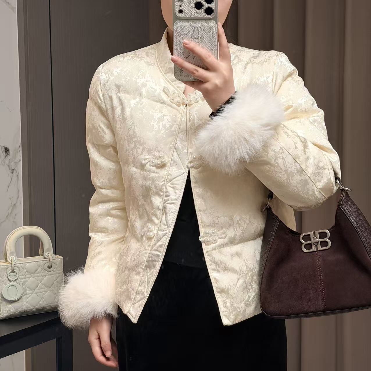 新中式国风棉服女款2025冬季新款提花高级感石墨烯云绒外套82