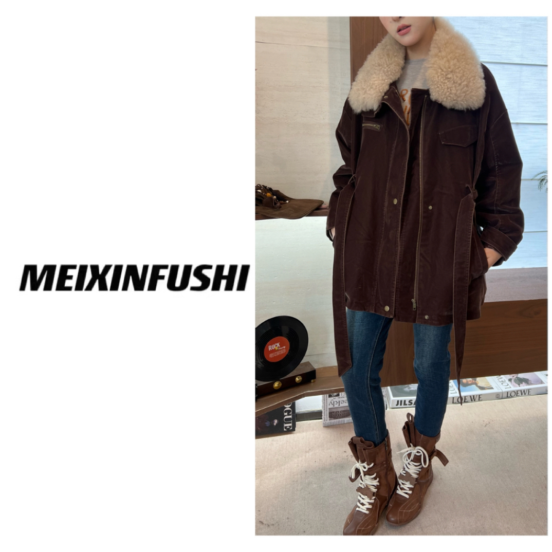 【Mei Xin】欧货设计收腰植绒设计外套/8819/D