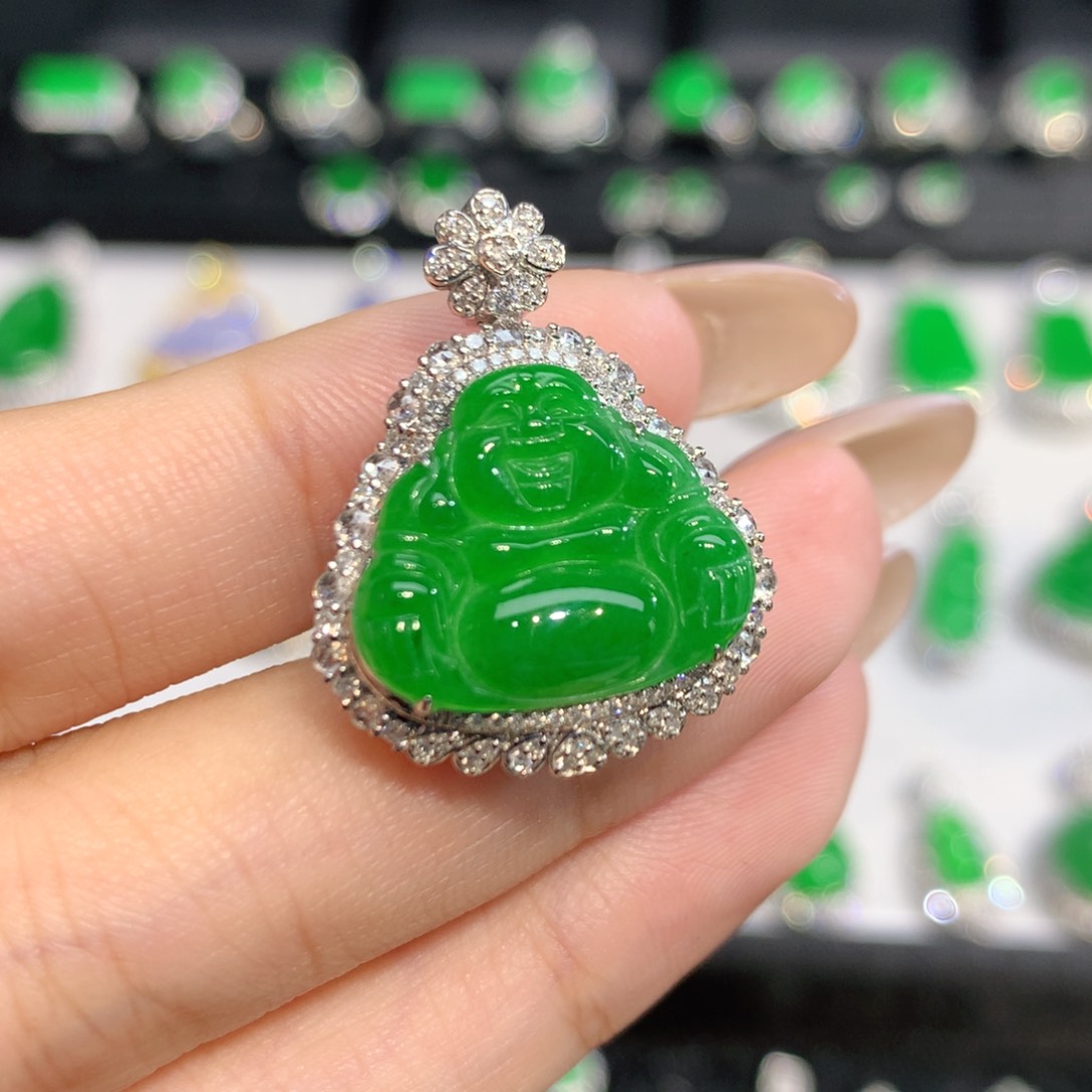 翡翠18K金镶嵌吊坠(不含链)