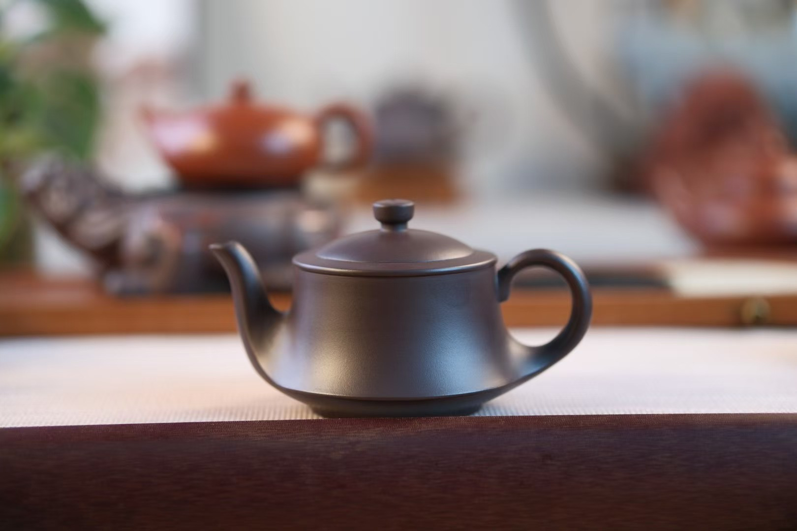 宜兴原矿紫砂壶曲壶柱础240cc老紫泥