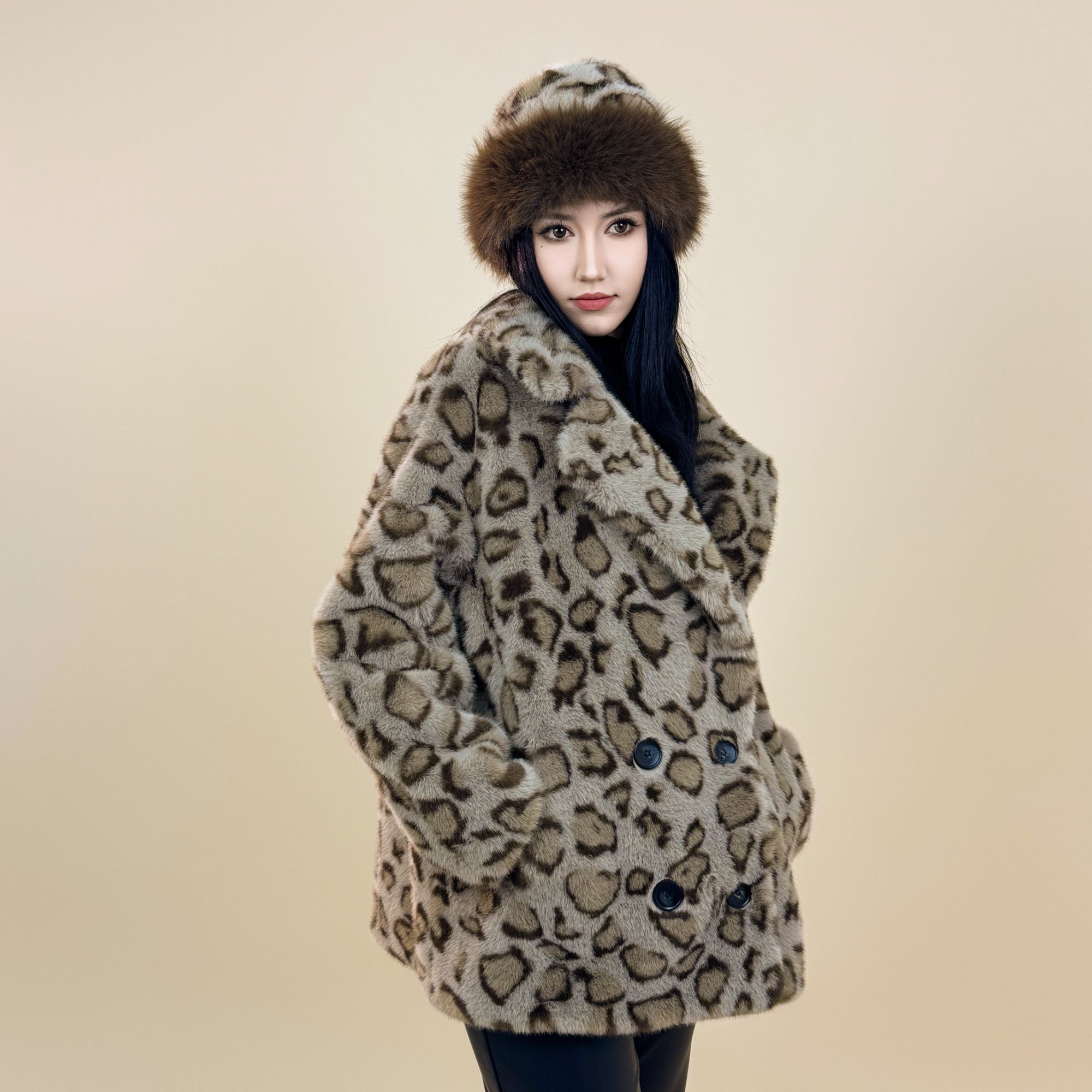人造皮草 时尚复古豹纹皮草休闲加厚冬季短款百搭（mdn-126）