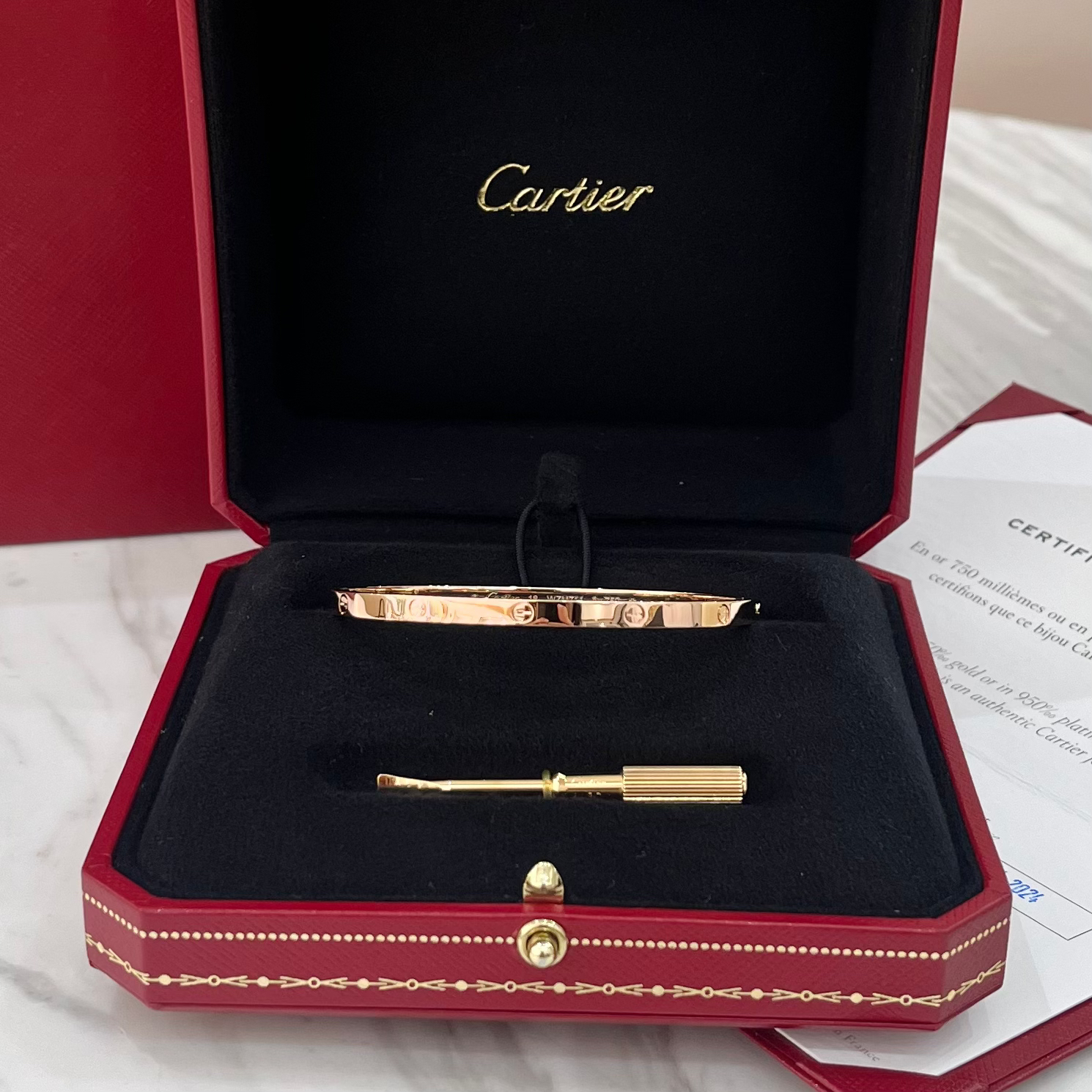 99新 Cartier/卡地亚 18K玫瑰金窄版无钻love手镯18号闲24年保卡