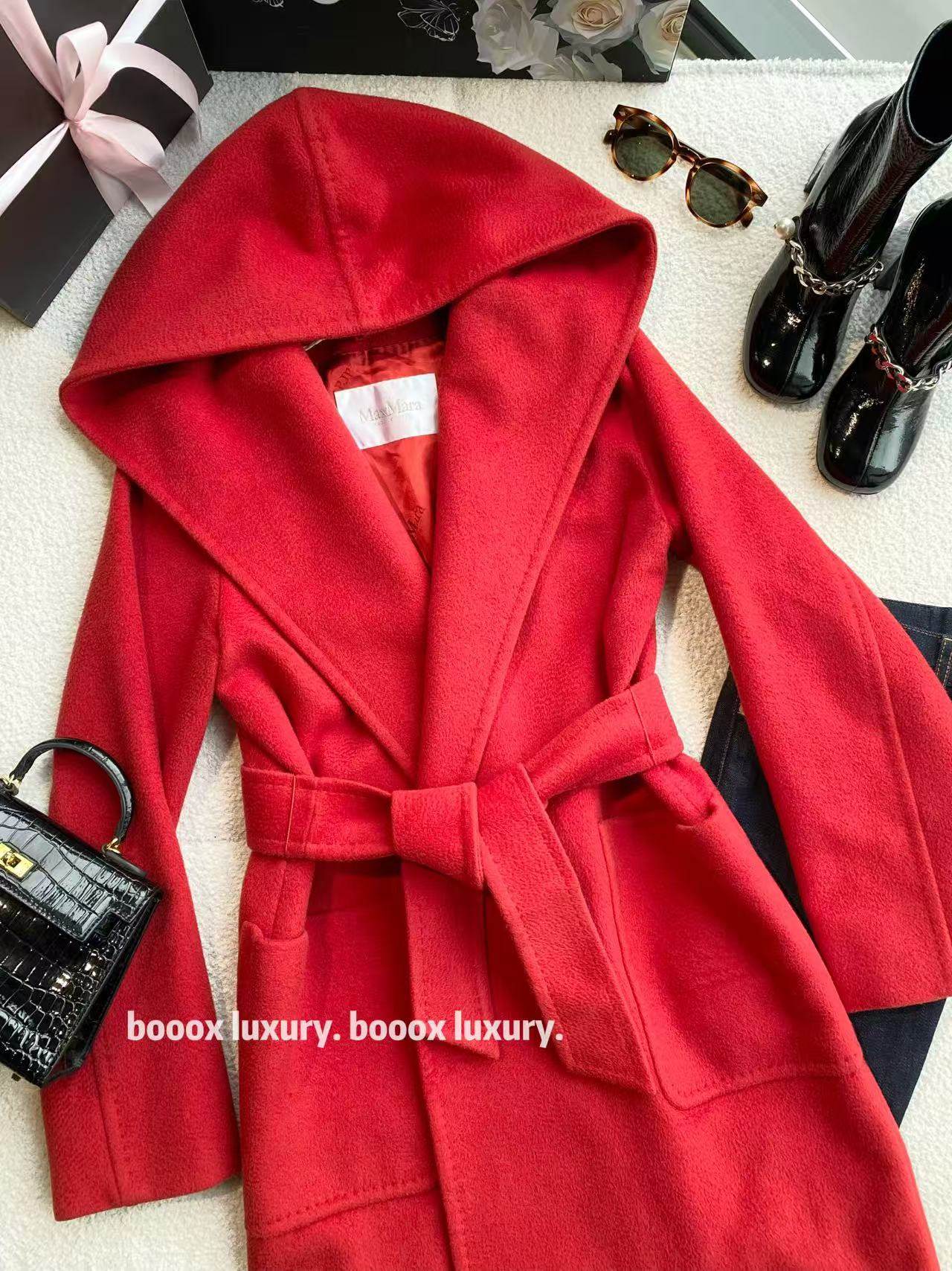 95新 MaxMara wc062 骆驼毛 红色腰带大衣 38码 