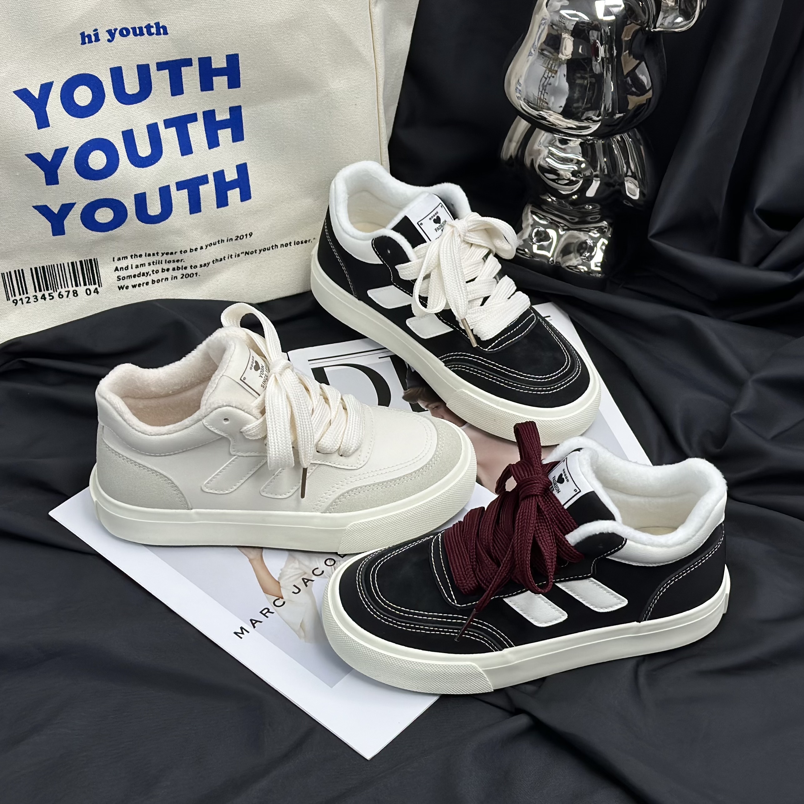 牧小梵【加绒】高帮皮面豹纹美拉德板鞋2025秋冬季厚底百搭休闲鞋女