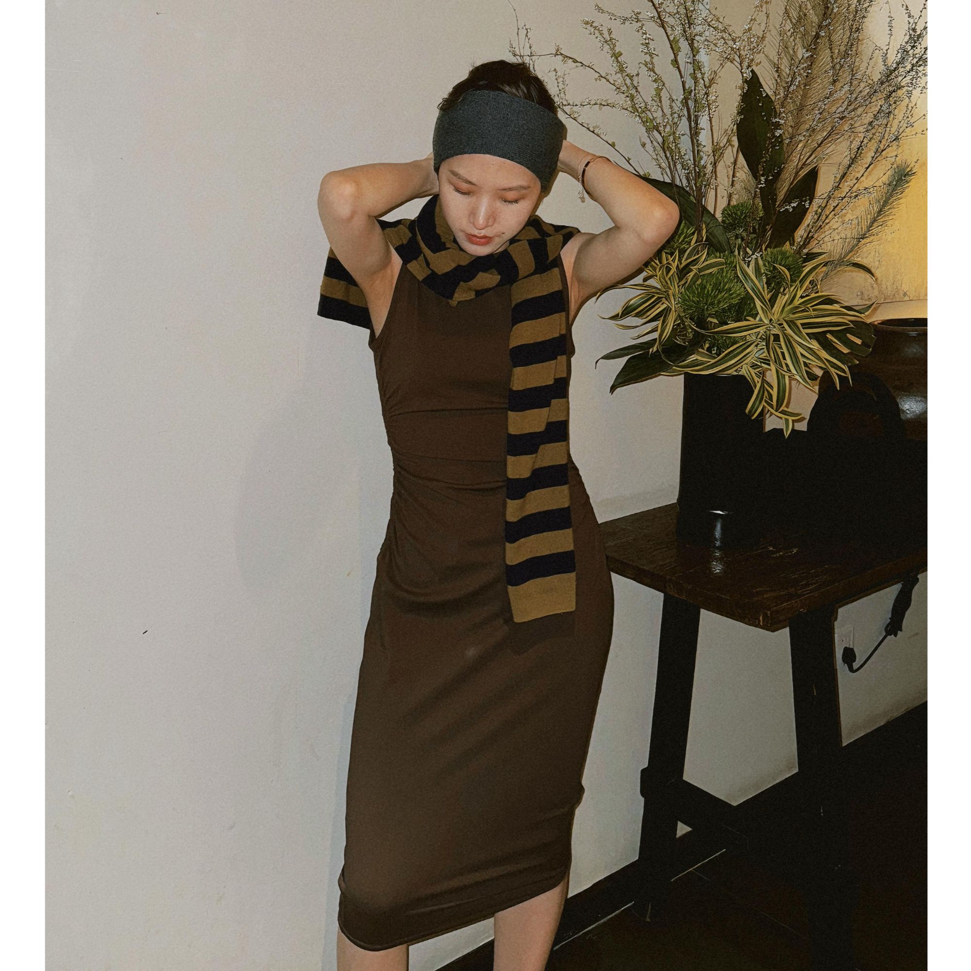 【年终折扣】褶皱背心裙/定染重叠式弹力舒适无袖连衣裙40213