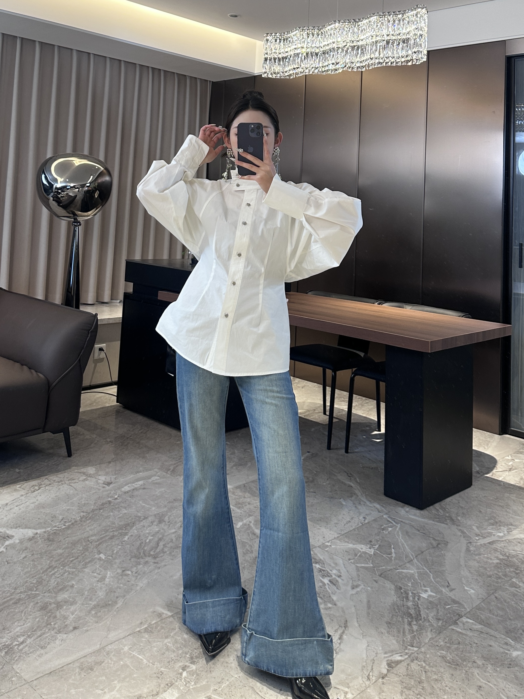 概曲（GaiQu）“001”春季气质时尚微喇高腰设计感牛仔裤