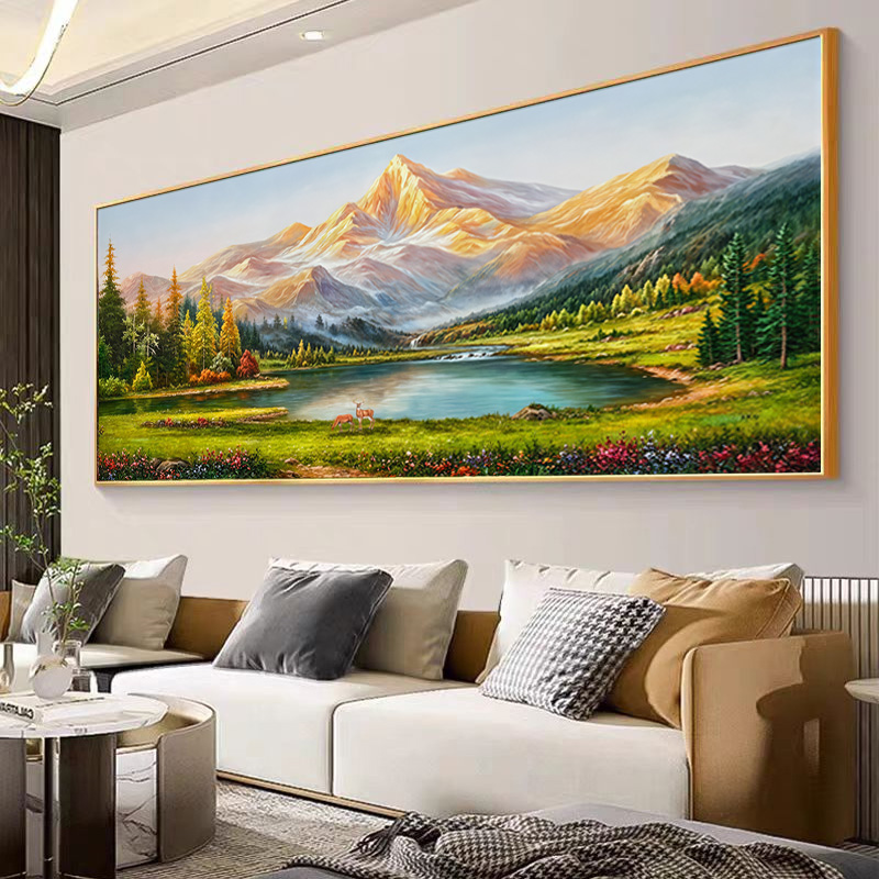 新款客厅山水装饰画背靠金山沙发背景墙挂画现代轻奢办公室山水画