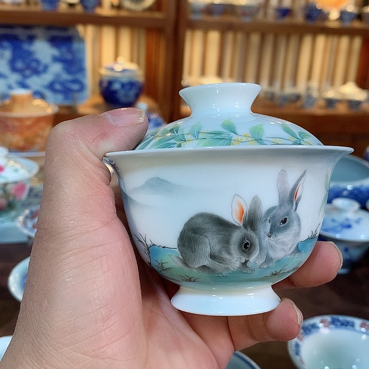 錡镇堂手工手绘盖碗