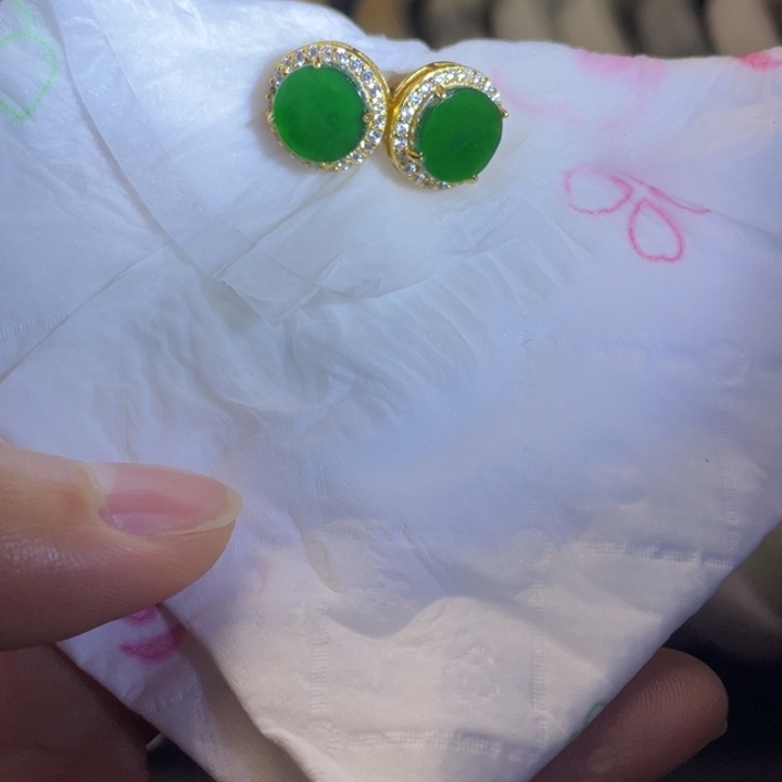定制翡翠银S925镶嵌翡翠绿耳钉