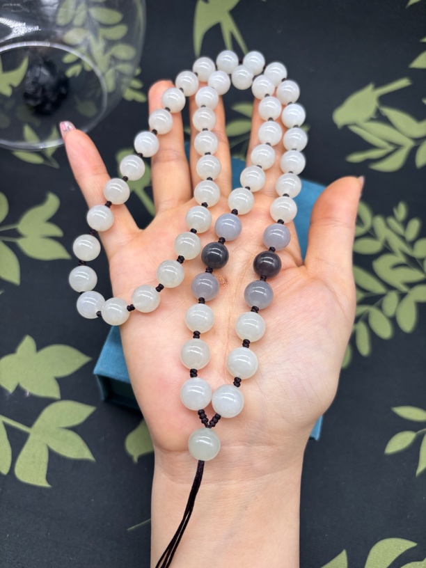 保真天然和田玉白玉烟紫圆珠10mm玉石挂牌绳毛衣链珠链长链百搭款