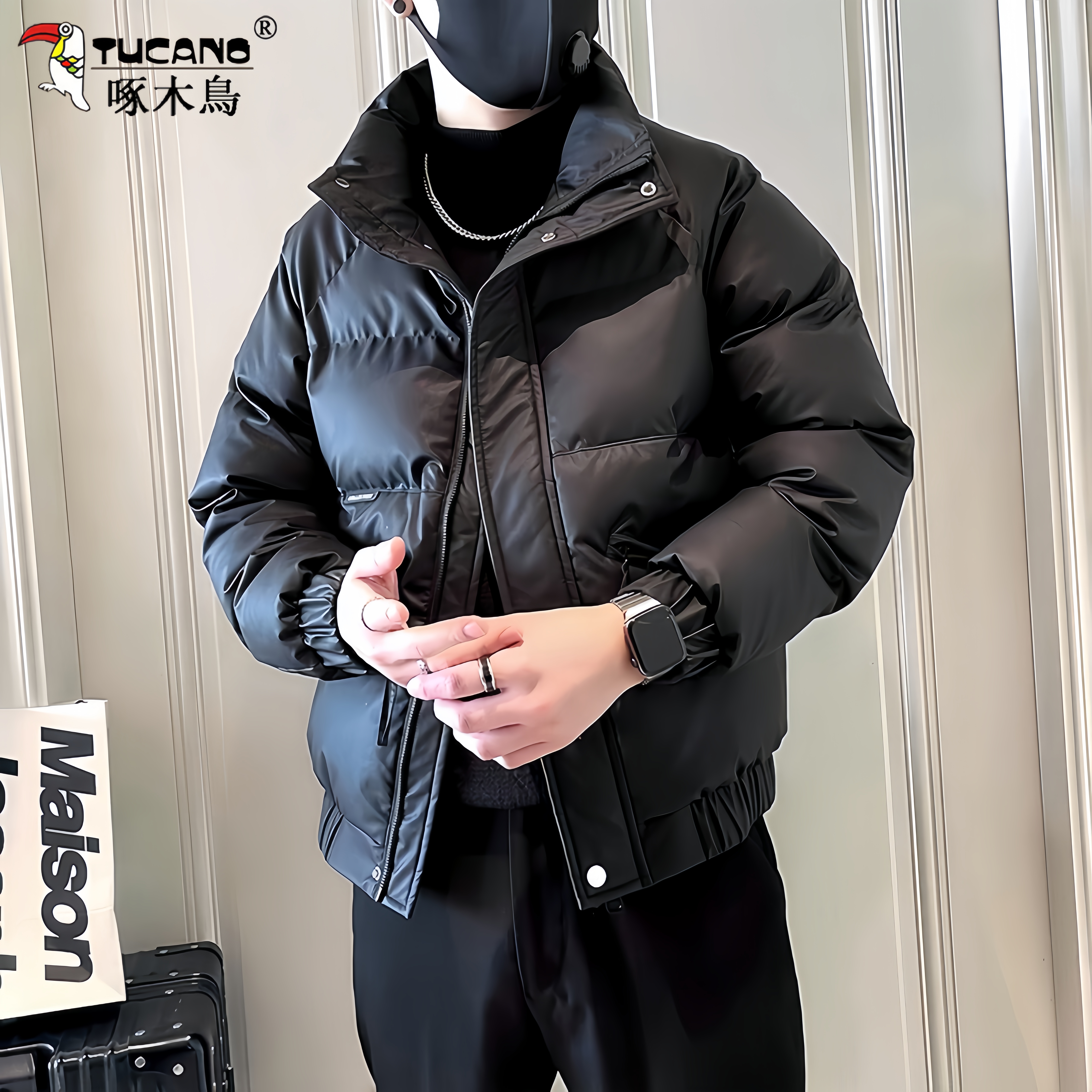 啄木鳥休闲棉服男士2025新款冬季加厚保暖棉袄潮流立领棉衣外套男