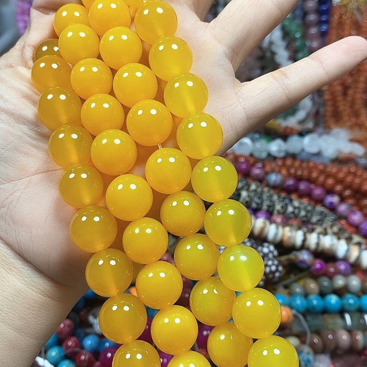 玛瑙/玉髓未镶嵌珠宝半成品A级黄玛瑙卡14mm