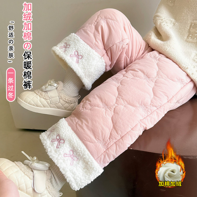 女童冬装加绒裤2025新款洋气儿童卡通棉裤宝宝加厚裤子女孩保暖裤
