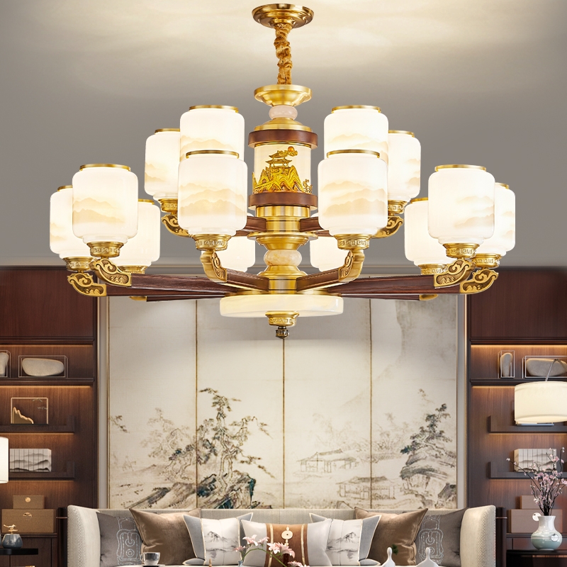 新中式客厅吊灯全铜实木大厅灯中国风禅意餐厅卧室创意茶室堂屋灯