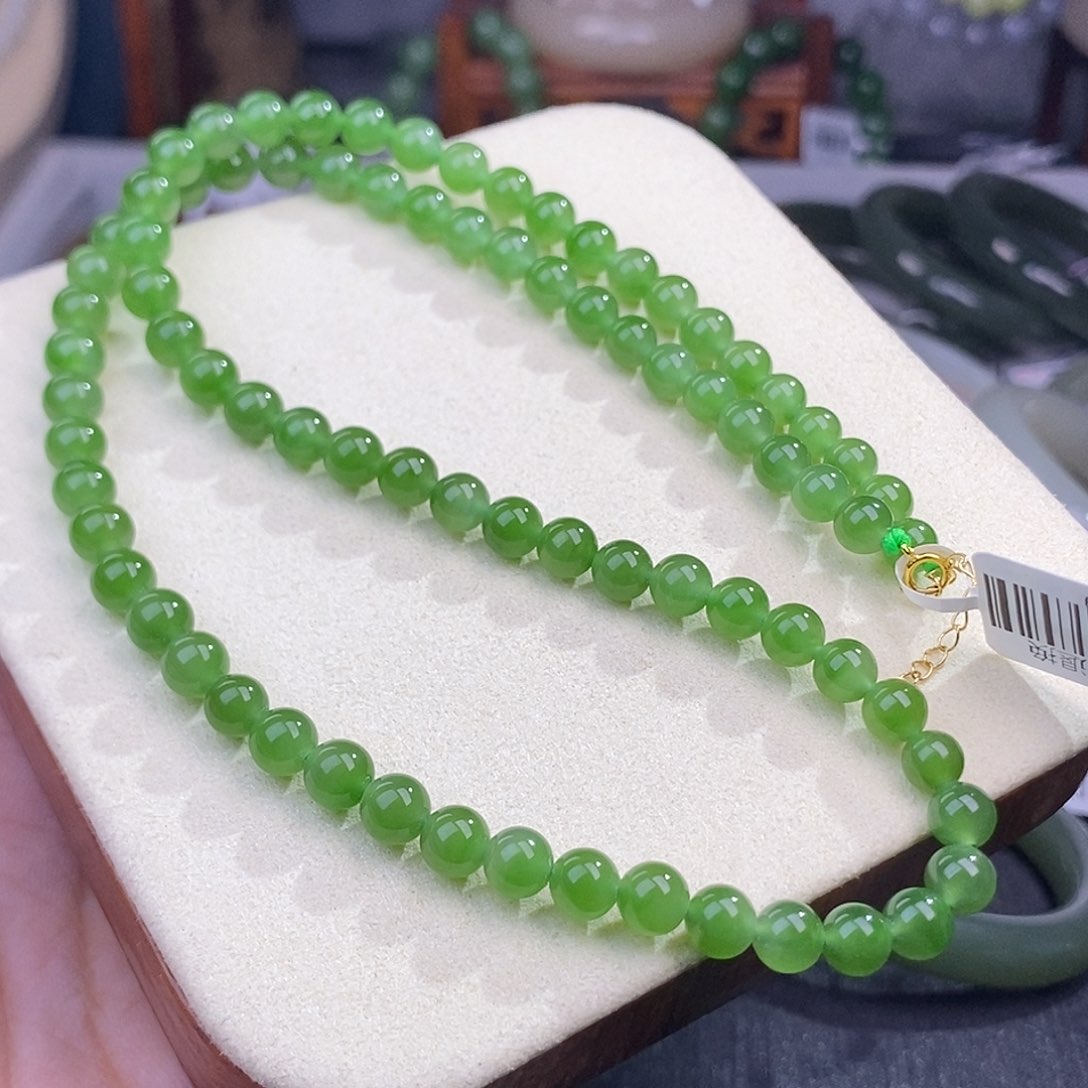 和田玉碧玉果绿珠链6mm未镶嵌