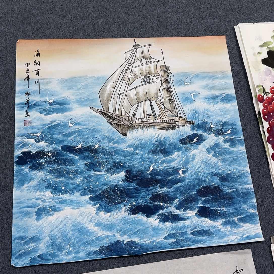 国画尺寸70X70手绘作品