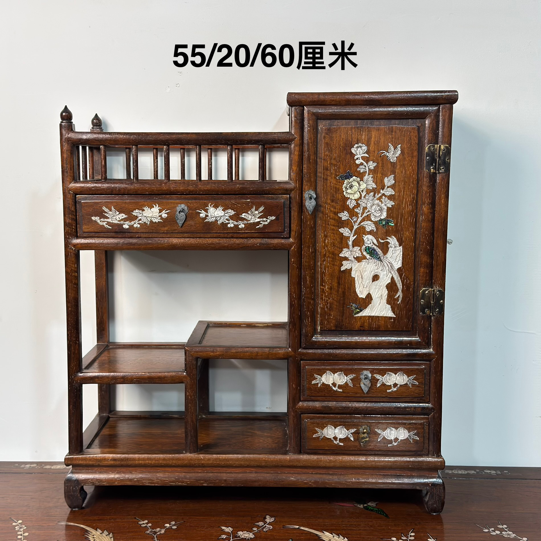 复古装饰摆件手工新中式玄关工艺品茶室用茶具收纳小柜镶嵌螺鈿